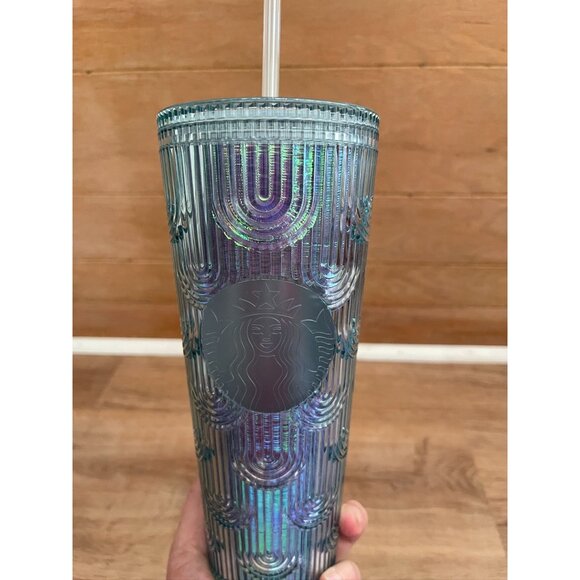 NWT Starbucks Iridescent Blue 24oz Tumbler With Straw & Lid - Picture 1 of 7
